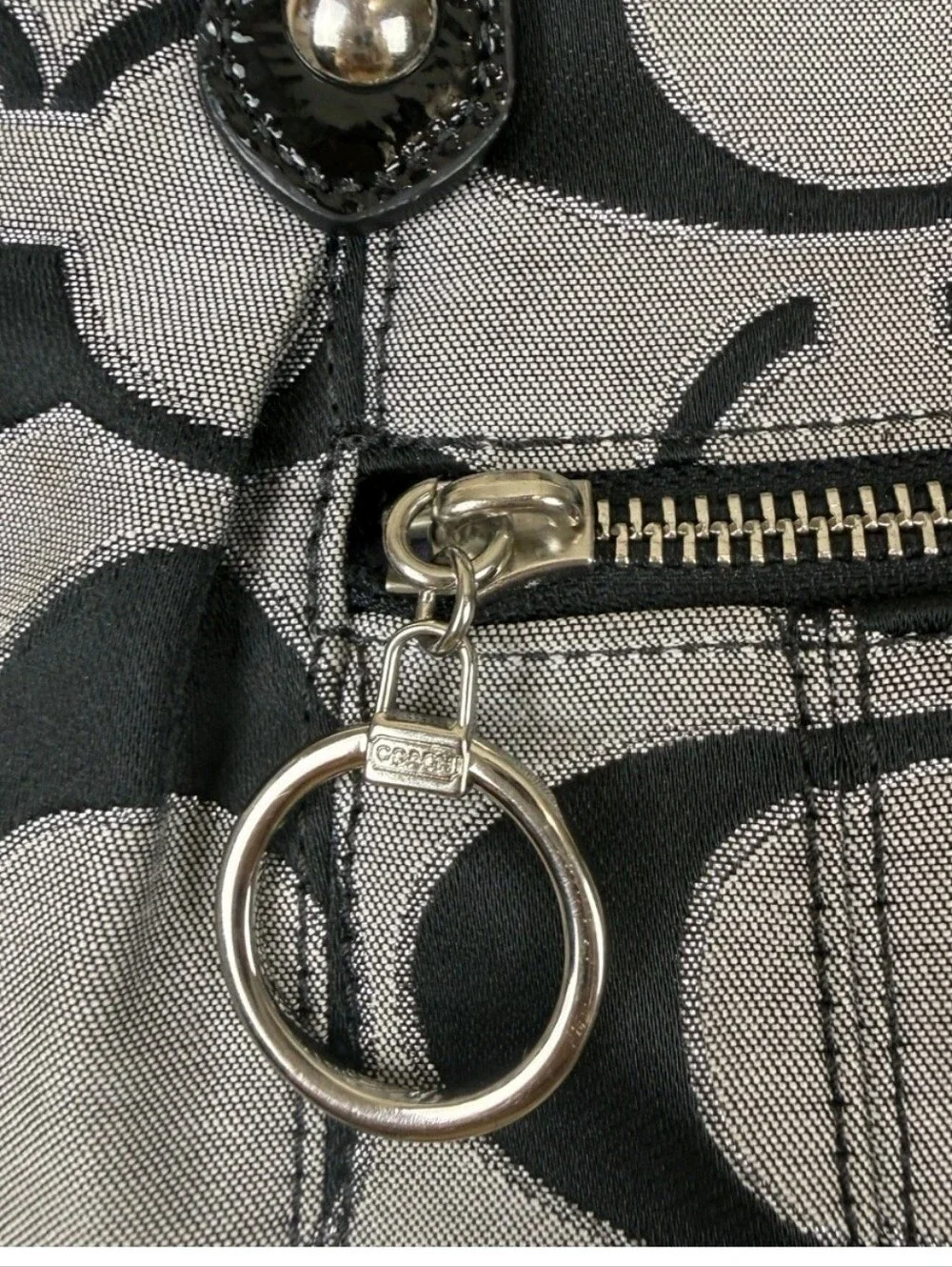 Coach POPPY- Y2K- Signature Satchel/Crossbody Bag-  Grey & Black-Purple Interior